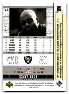 2004 Upper Deck Football Legends Jerry Rice #64 Oakland Raiders - Football Card Single
