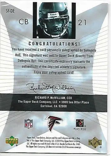 2004 Upper Deck Foundations Signature Foundations #SF-DE DeAngelo Hall NM-MT Aut - Football Card Single