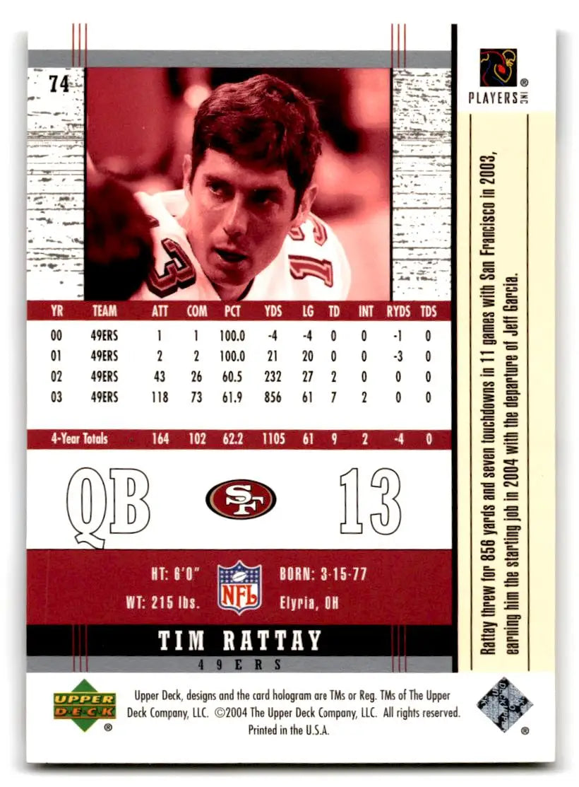 2004 Upper Deck Legends #74 Tim Rattay - Football Card Single