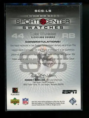2004 Upper Deck SportsCenter Swatches Lee Suggs #SCS-LS Game Used Jersey - Football Card Single