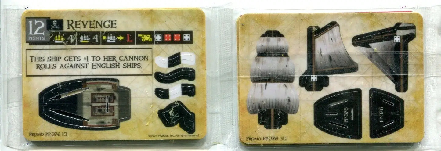 Pirate Ship game card and components from 2004 Wizkids Promo Pack Revenge Ship Spanish Main