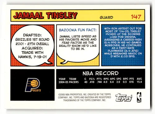 2005-06 Topps Bazooka #147 Jamaal Tinsley NM Near Mint Pacers ID:59406 - Basketball Card Single