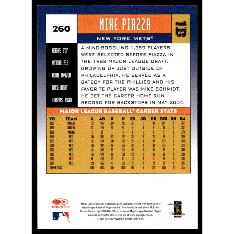 2005 Donruss #260 Mike Piazza EX/NM New York Mets Baseball Card - Baseball Card Single