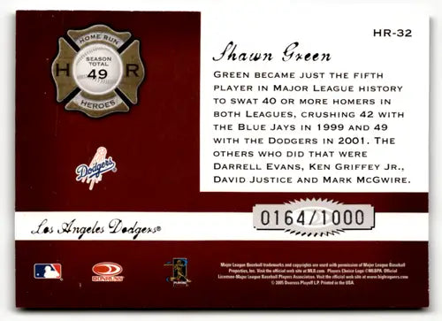 2005 Donruss Classics Home Run Heroes #HR-32 Shawn Green NM Near Mint ID:64316 - Baseball Card Single