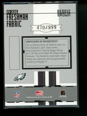 2005 Donruss Leaf Materials Reggie Brown #FF-220 Rookie Patch Freshman Fabric - Football Card Single