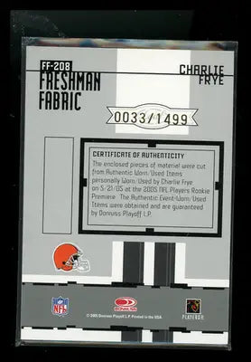 2005 Donruss Playoff Absolute Memorabilia Charlie Frye #FF-208 0033/1499 - Football Card Single