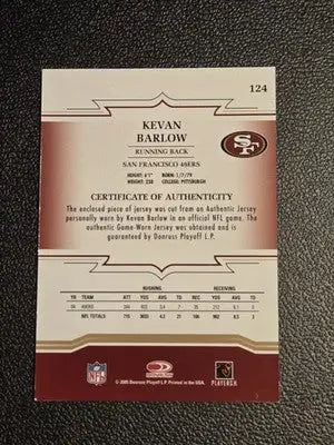 2005 Donruss Throwback Threads #124 Kevan Barlow Jerseys - Football Card Single