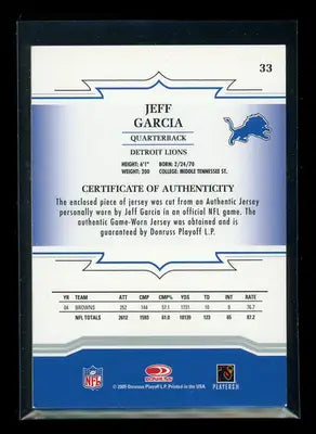 2005 Donruss Throwback Threads Jeff Garcia #33 Game-Worn Jersey Football - Sports Memorabilia