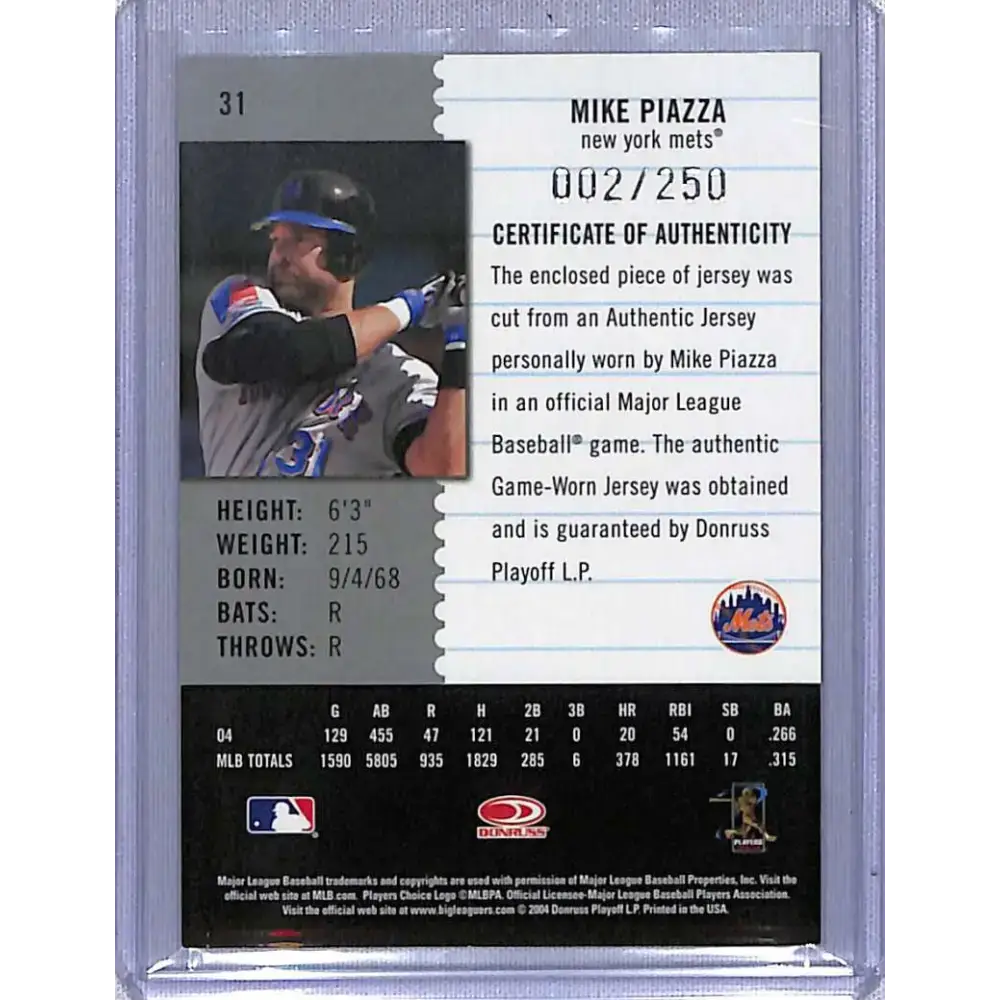 2005 Leaf Century #31 Mike Piazza Material Fabric Position #/250 NM-MT Baseball Card - Baseball Card Single