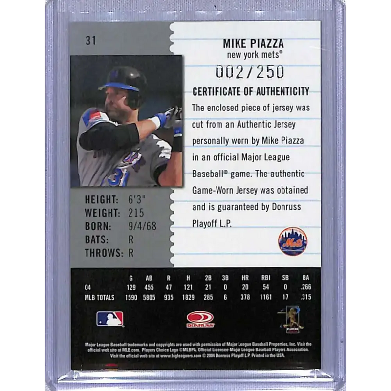 2005 Leaf Century #31 Mike Piazza Material Fabric Position #/250 NM-MT Baseball Card - Baseball Card Single