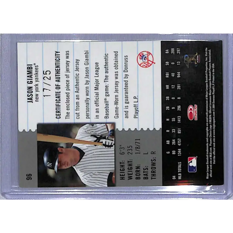 2005 Leaf Century #96 Jason Giambi #/25 New York Yankees NM-MT Baseball Card - Baseball Card Single