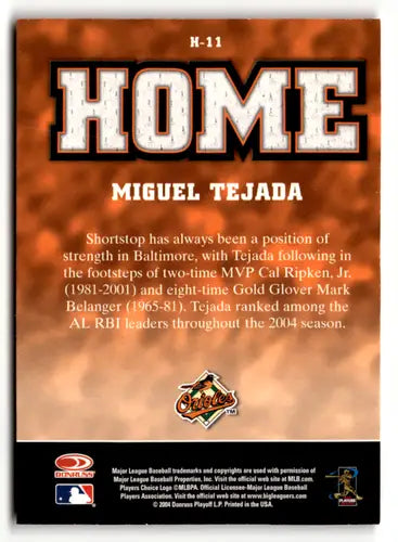 Original gloss Leaf Home/Road 11H Miguel Tejada baseball card from 2005 Leaf series