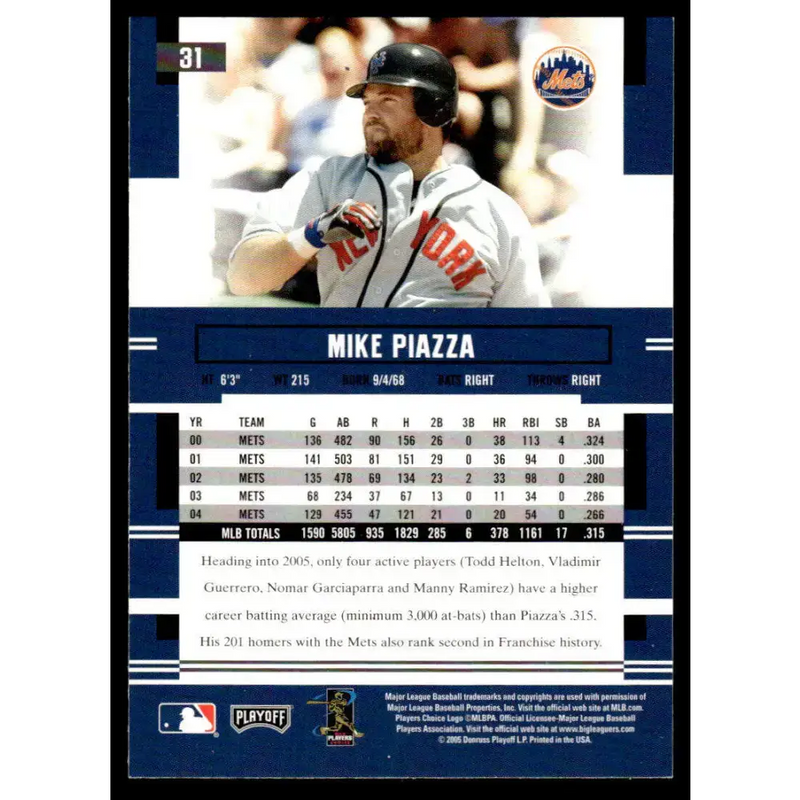 2005 Playoff Prestige #31 Mike Piazza EX/NM New York Mets Baseball Card - Baseball Card Single