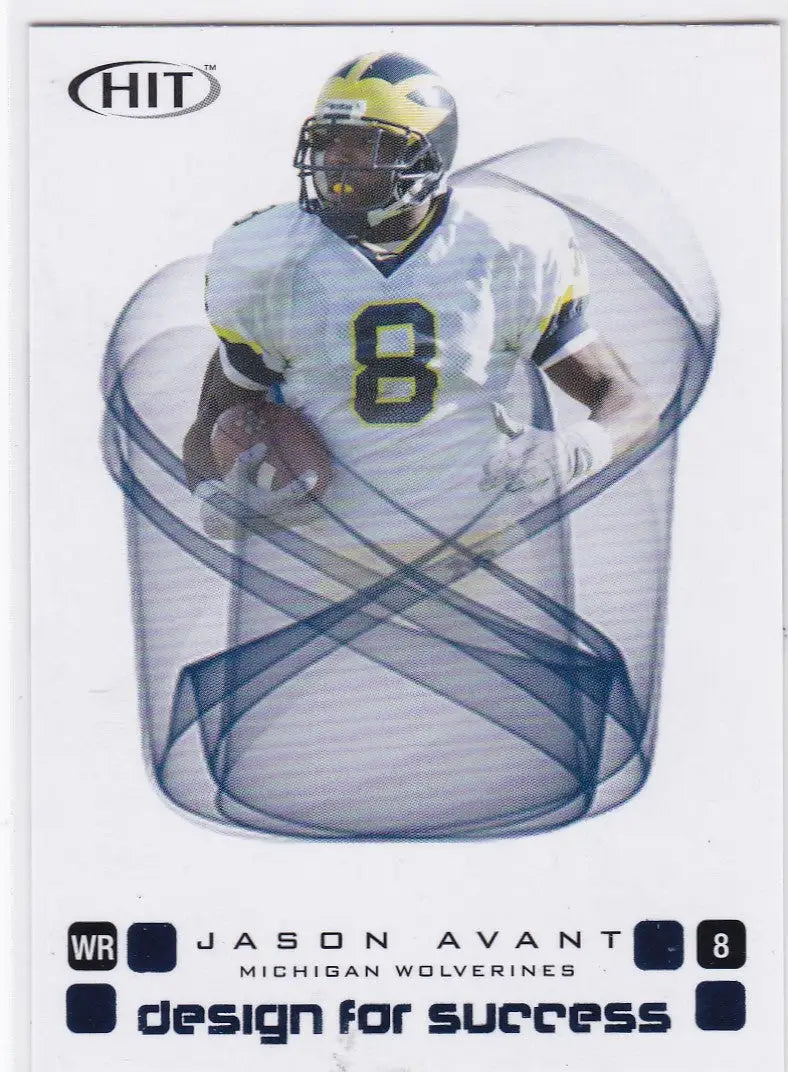 Jason Avant RC Rookie in Michigan’s #8 jersey featuring Sage Hit design element