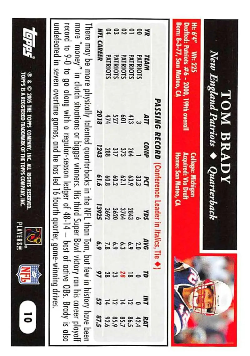2005 Topps #10 Tom Brady NM-MT New England Patriots Football Card - Football Card Single