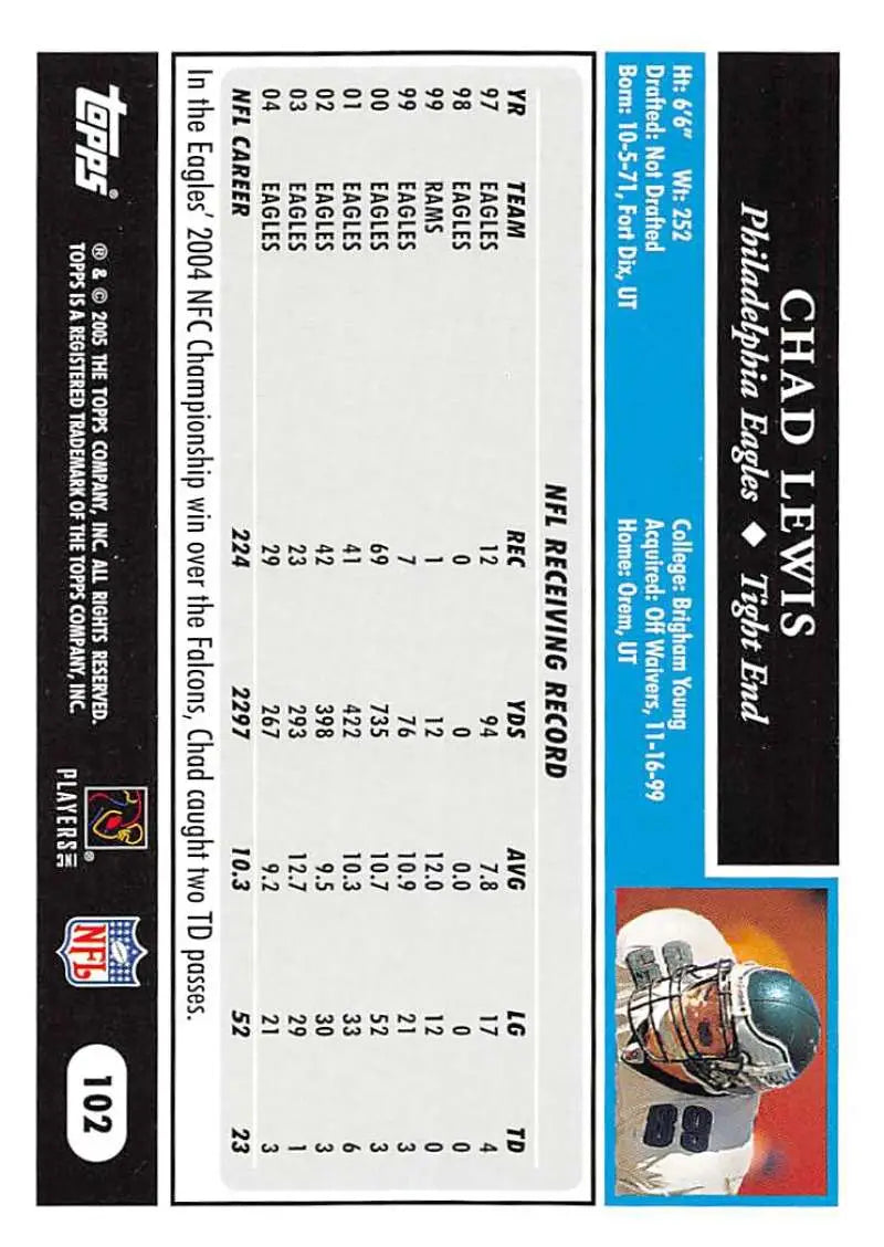2005 Topps #102 Chad Lewis NM-MT Philadelphia Eagles Football Card - Football Card Single