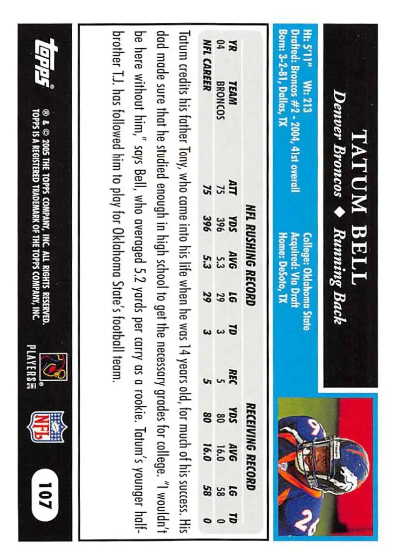 2005 Topps #107 Tatum Bell NM-MT Denver Broncos Football Card - Football Card Single