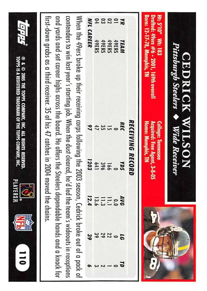 2005 Topps #110 Cedrick Wilson NM-MT Pittsburgh Steelers Football Card - Football Card Single