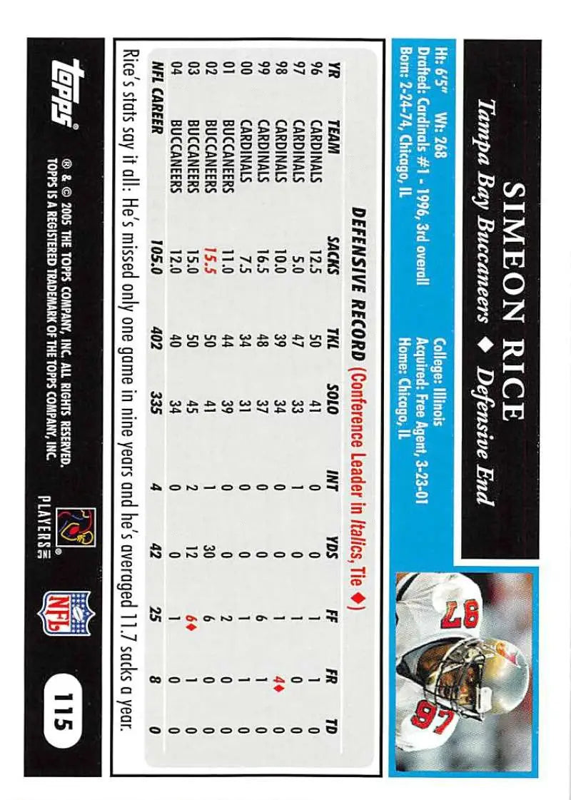 2005 Topps #115 Simeon Rice NM-MT Tampa Bay Buccaneers Football Card - Football Card Single