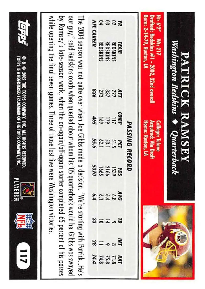 2005 Topps #117 Patrick Ramsey NM-MT Washington Redskins Football Card - Football Card Single
