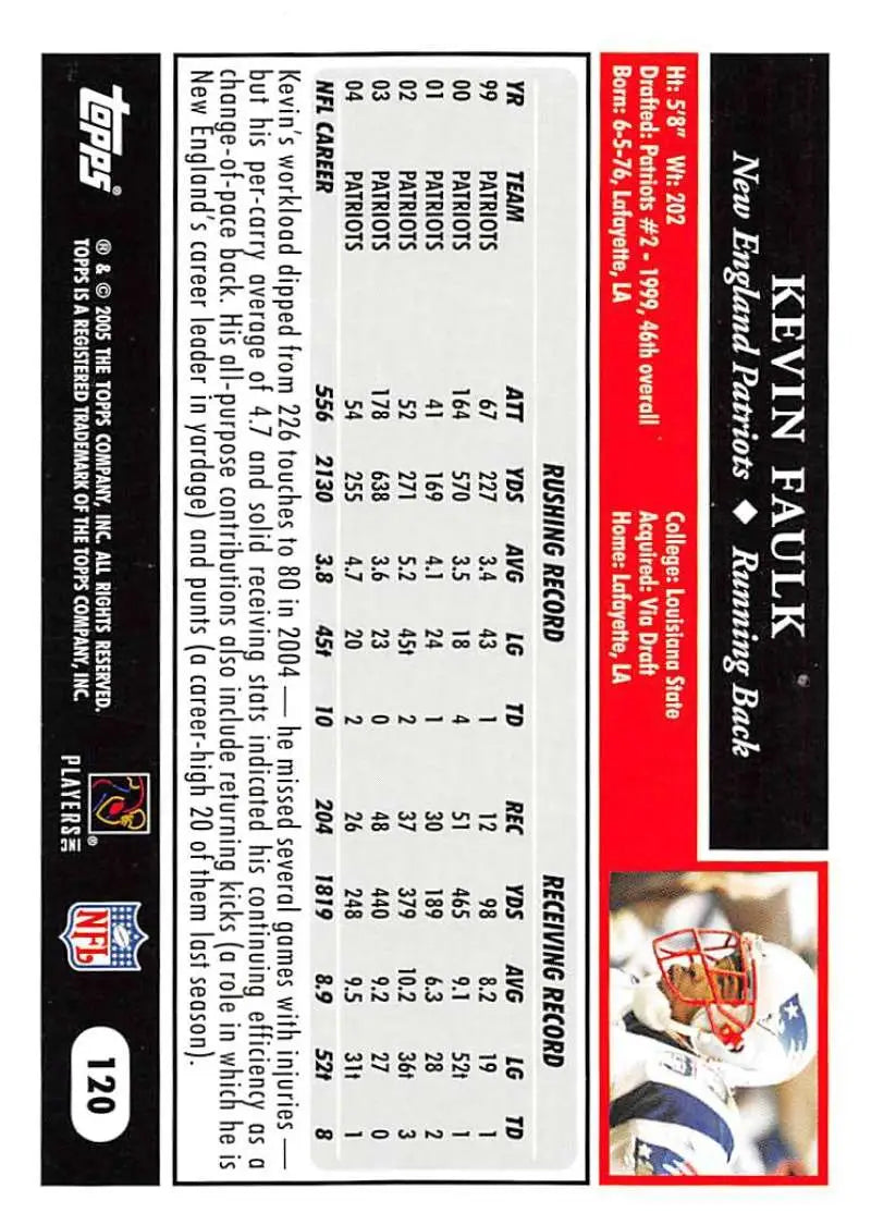 2005 Topps #120 Kevin Faulk NM-MT New England Patriots Football Card - Football Card Single