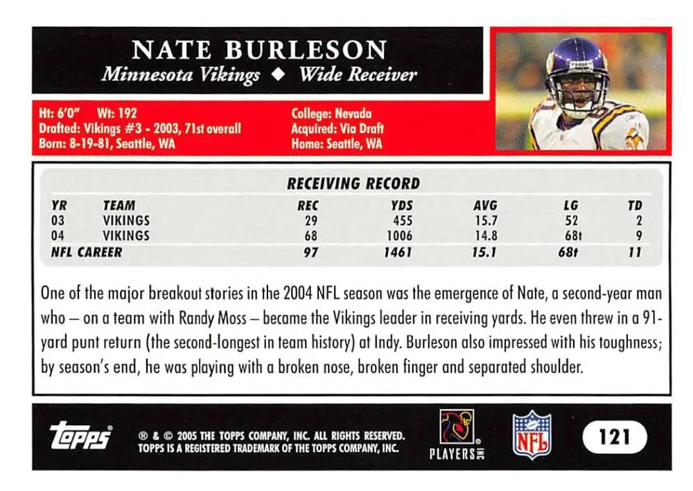 2005 Topps #121 Nate Burleson NM-MT Minnesota Vikings Football Card - Football Card Single