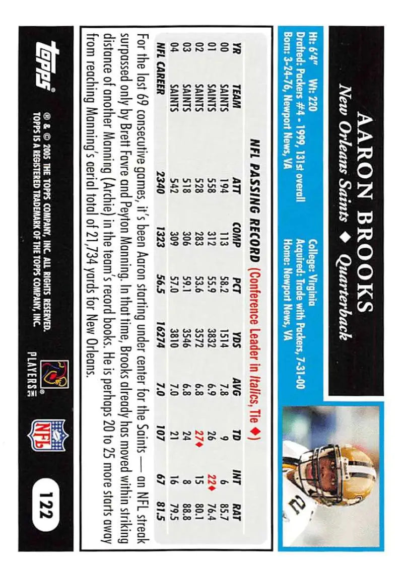 2005 Topps #122 Aaron Brooks NM-MT New Orleans Saints Football Card - Football Card Single