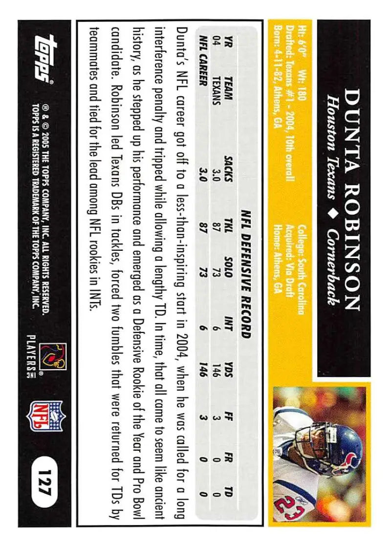 2005 Topps #127 Dunta Robinson NM-MT Houston Texans Football Card - Football Card Single