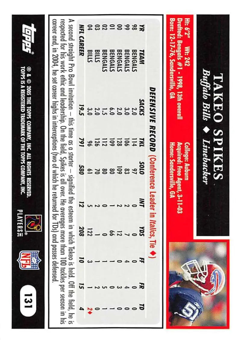 2005 Topps #131 Takeo Spikes NM-MT Buffalo Bills Football Card - Football Card Single