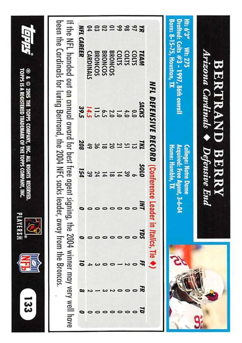 2005 Topps #133 Bertrand Berry NM-MT Arizona Cardinals Football Card - Football Card Single