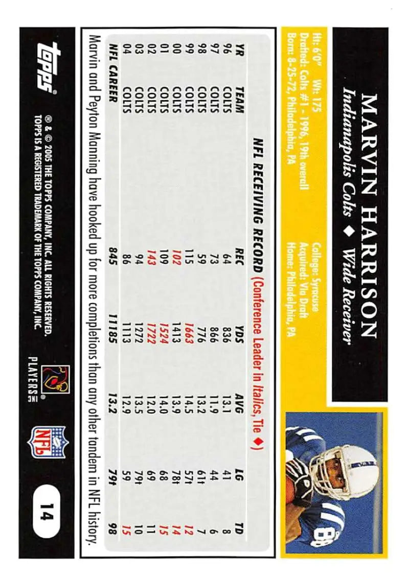 2005 Topps #14 Marvin Harrison NM-MT Indianapolis Colts Football Card - Football Card Single