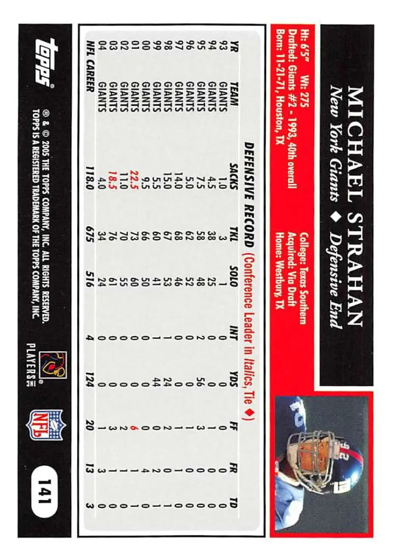 2005 Topps #141 Michael Strahan NM-MT New York Giants Football Card - Football Card Single