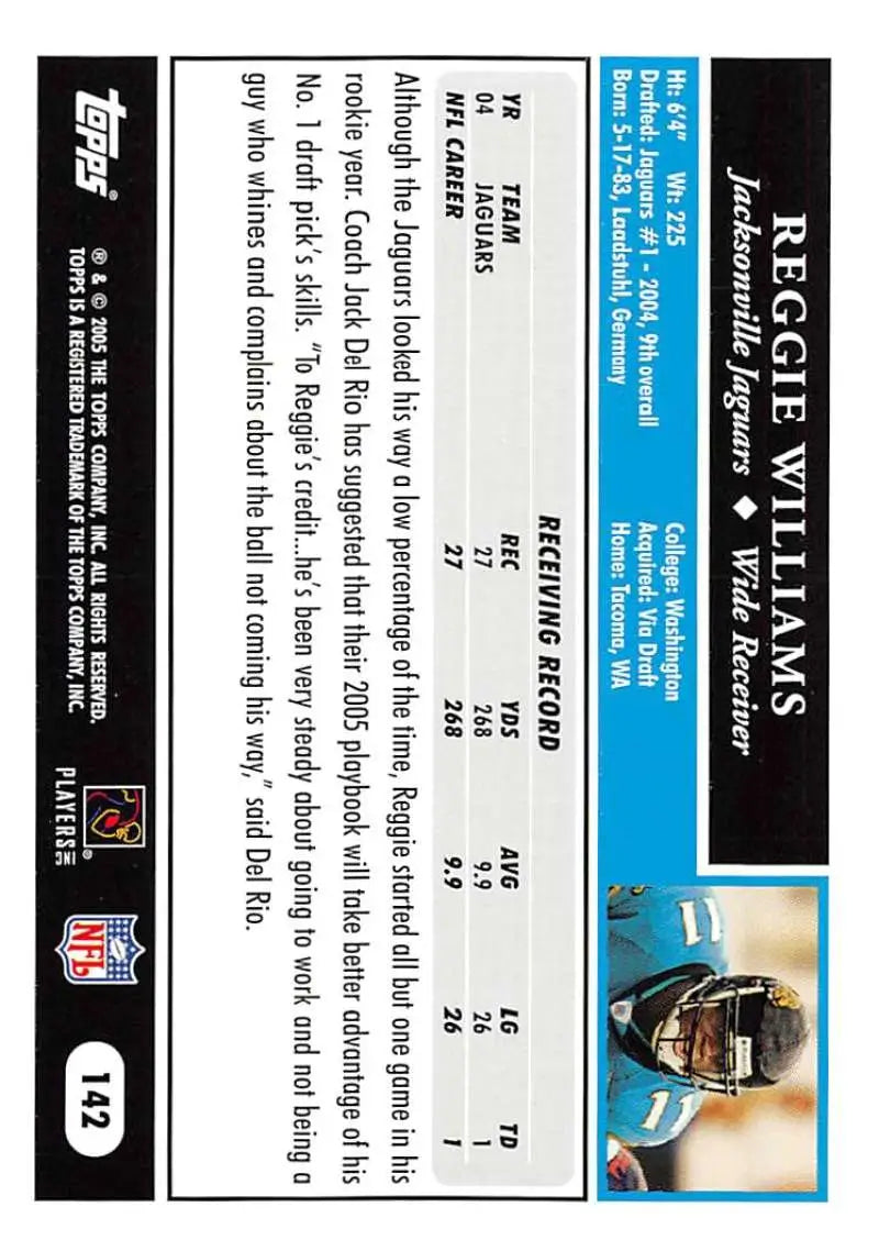 2005 Topps #142 Reggie Williams NM-MT Jacksonville Jaguars Football Card - Football Card Single