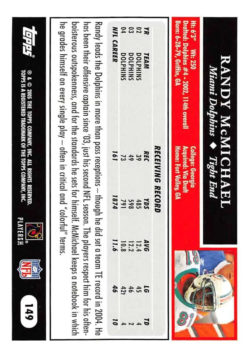 2005 Topps #149 Randy McMichael NM-MT Miami Dolphins Football Card - Football Card Single