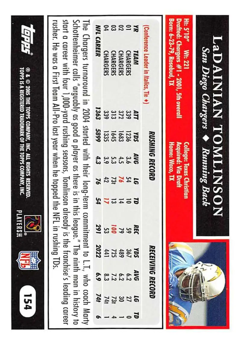 2005 Topps #154 LaDainian Tomlinson NM-MT San Diego Chargers Football Card - Football Card Single