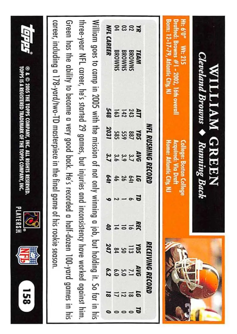 2005 Topps #158 William Green NM-MT Cleveland Browns Football Card - Football Card Single