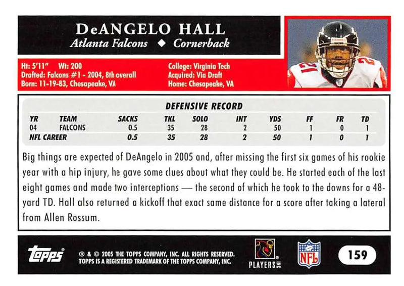 2005 Topps #159 DeAngelo Hall NM-MT Atlanta Falcons Football Card - Football Card Single