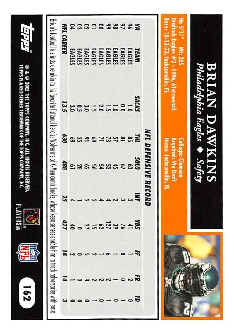 2005 Topps #162 Brian Dawkins NM-MT Philadelphia Eagles Football Card - Football Card Single