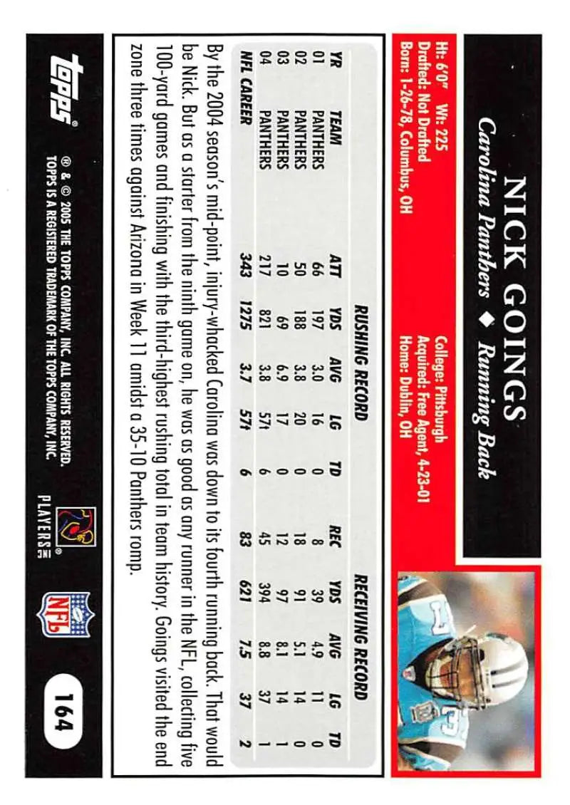 2005 Topps #164 Nick Goings NM-MT Carolina Panthers Football Card - Football Card Single