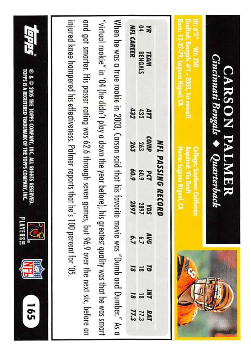 2005 Topps #165 Carson Palmer NM-MT Cincinnati Bengals Football Card