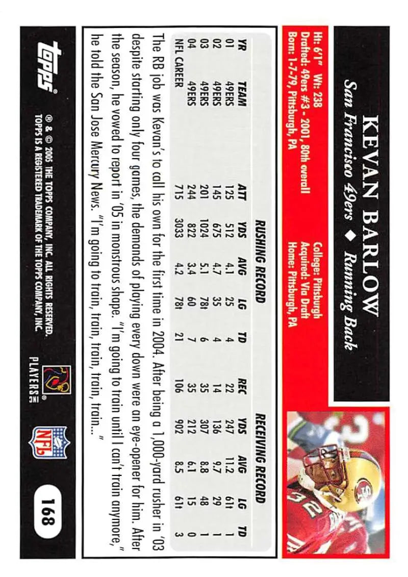2005 Topps #168 Kevan Barlow NM-MT San Francisco 49ers Football Card - Football Card Single