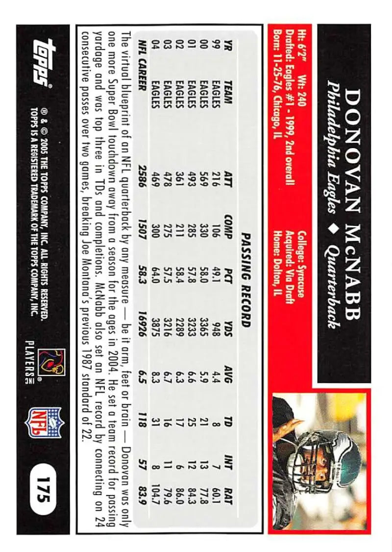 2005 Topps #175 Donovan McNabb NM-MT Philadelphia Eagles Football Card - Football Card Single