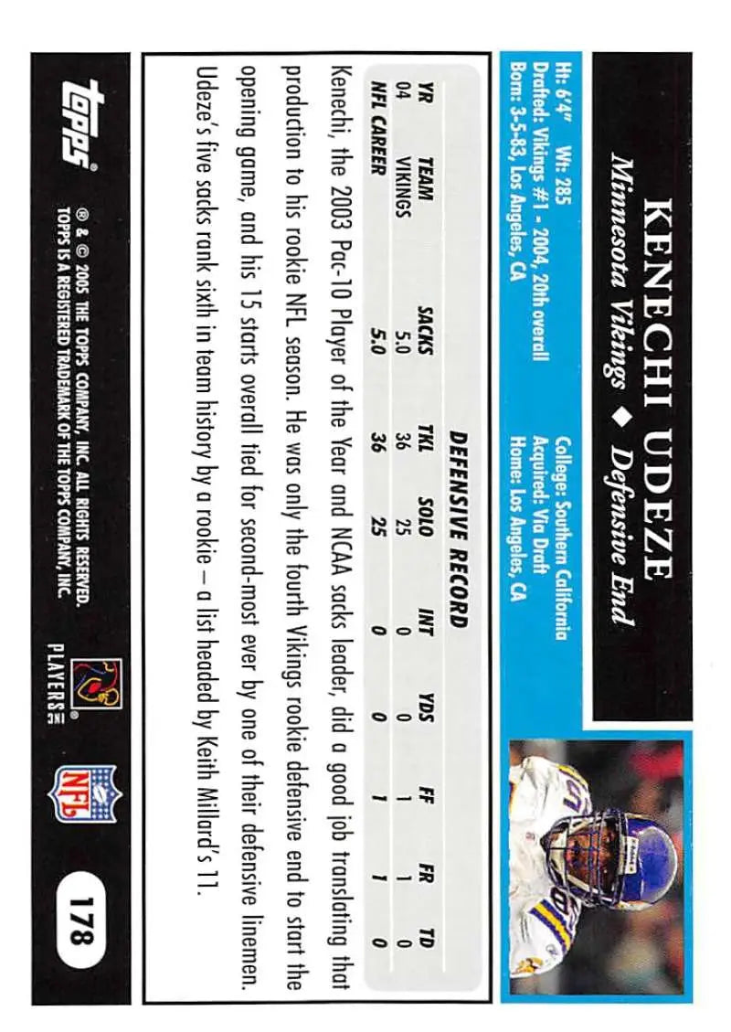 2005 Topps #178 Kenechi Udeze NM-MT Minnesota Vikings Football Card - Football Card Single