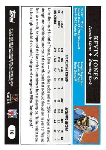 Original gloss Kevin Jones football card 2005 Topps NM-MT Lions ID 53538