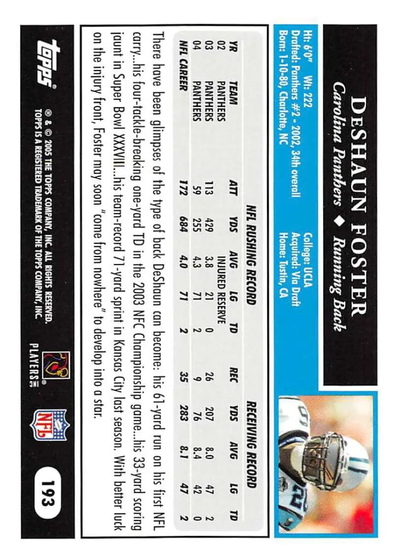 2005 Topps #193 DeShaun Foster NM-MT Carolina Panthers Football Card