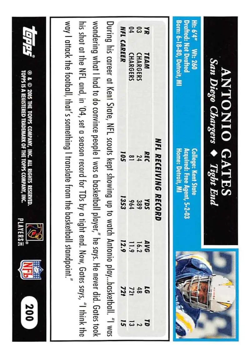 2005 Topps #200 Antonio Gates NM-MT San Diego Chargers Football Card - Football Card Single