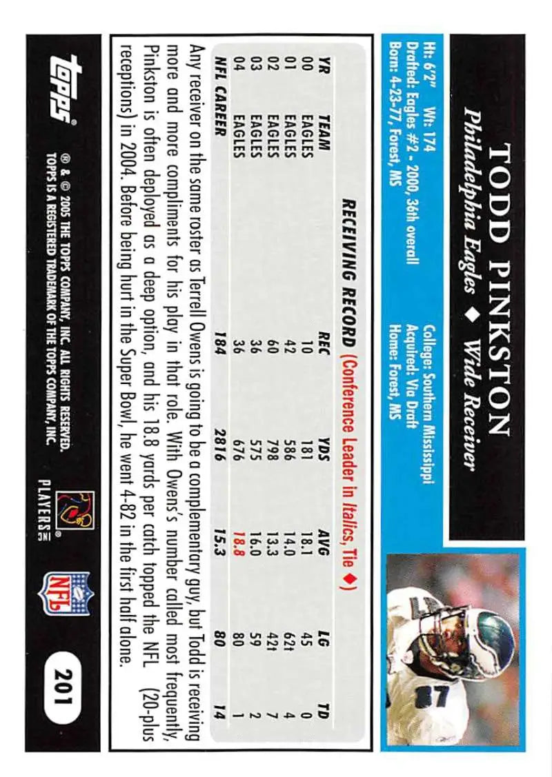 2005 Topps #201 Todd Pinkston NM-MT Philadelphia Eagles Football Card - Football Card Single