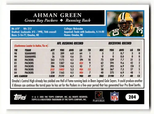 2005 Topps #204 Ahman Green NM-MT Packers ID:53541 - Football Card Single