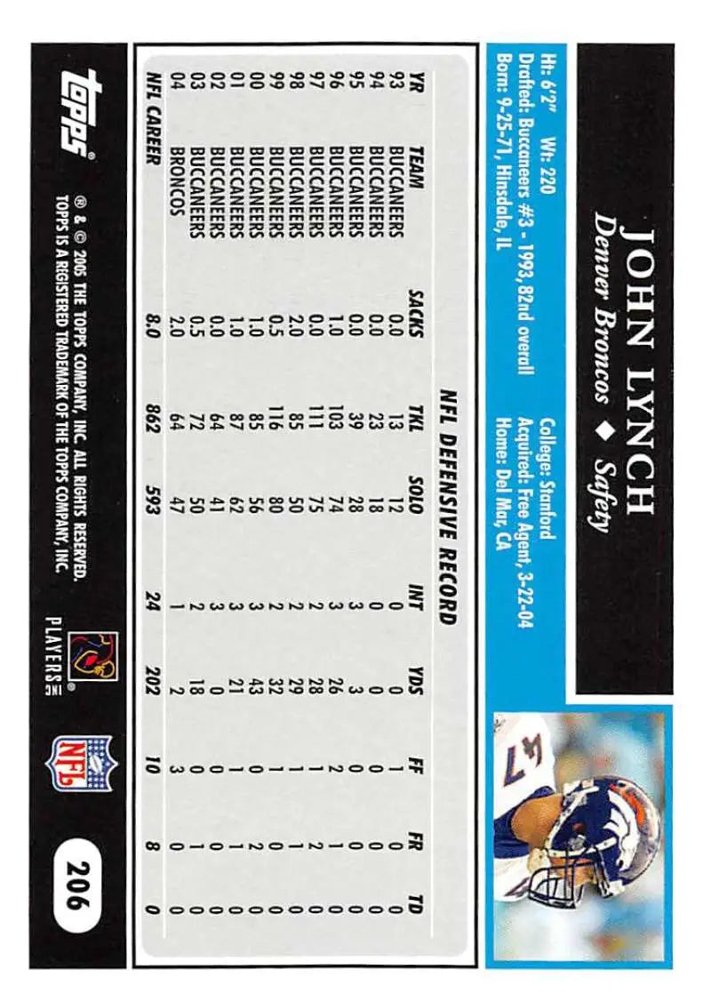 2005 Topps #206 John Lynch NM-MT Denver Broncos Football Card - Football Card Single
