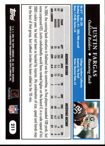 2005 Topps #211 Justin Fargas NM-MT Raiders ID:53543 - Football Card Single